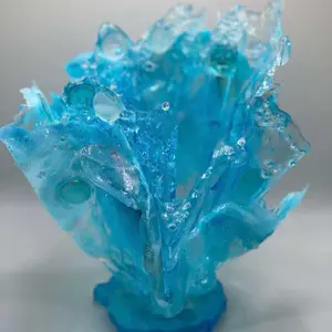 Hand Sculpted Resin Ocean Wave or Water Droplet - Blue Resin Sculpture with Unique Design and Textures