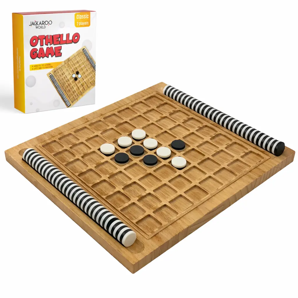 Othello Board Game, Reversi Game, 11.2” Solid Plywood Wooden Game with 64 Black & White Discs, 2 Player Strategy Games, Classic Reversi Board Game, Fun Othello Game for Adults