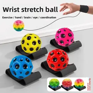 Wrist Elastic Ball Moonstone Ball with Rope, Shaking Hole Ball for Children to Exercise Reaction Ability, PU Foam Boomerang Ball