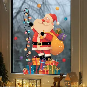 1pc Festive Christmas Window Sticker - Santa Claus Design With Lights & Gifts, Self-Adhesive Perfect For Holiday Parties, Celebrations, And Home Decor, Christmas Decorations, Christmas Window Sticker Removable, Christmas Window Cling, Christmas Decoration