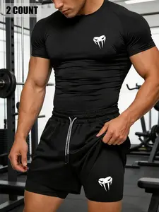 Men's Compression Sports Set, Snake Head Print Breathable Running Shorts & Quick-Dry Anti-Chafe T-Shirt, High Stretch, Breathable, Ideal for Gym, Outdoor Sports & Casual Wear, Fitness Clothes, Sporty Style Clothes