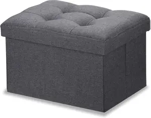 Storage Ottoman with Storage Small Foot Rest Stool Under Desk Stool Short Folding Footrest Linen Cloth Dark Gray 16X12X12IN