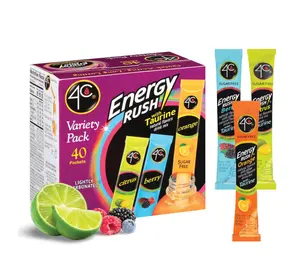4C Energy Rush Stix, Variety 1 Pack, 40 Count, Single Serve Water Flavoring Packets, Sugar Free with Taurine, On the Go Bundle (20 Berry, 10 Orange, 10 Citrus)