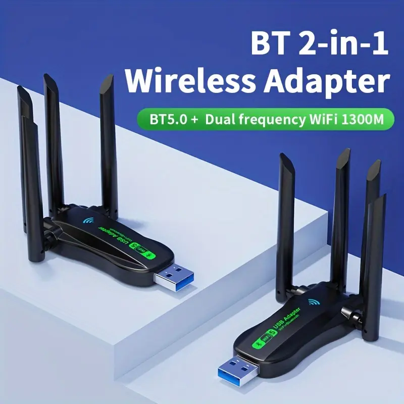 1300M Bluetooth 4.2 Dual-Frequency WiFi USB Adapter - BT + WiFi Wireless Network Card, Dual-Frequency Concurrent, High-Speed Internet Access, USB Plug-and-Play, No Driver Needed, Non-Interfering Connections (For Face Covering Masks, Clothes Accessories)