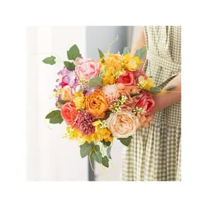 2Bundles 12Pcs Artificial Flowers Bouquet, Fake Peony Silk Hydrangea Flower Bouquet Fall Rose Flowers Centerpieces For Decoration, Fall Flowers Wedding Bouquets For Party Home Birthday, Valentine's Day, Mother's Day Gift