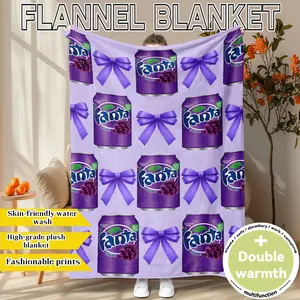 Flannel Blanket with Grape Fanta Print, Soft Plush Warm Throw for Sofa Bedroom Travel Office, Gift for All Seasons