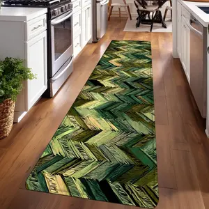 1PC， Green and Brown Herringbone Texture Patterned strip rugs, home décor, bathroom mats, entryway mats, bathroom non-slip mats, indoor entrance rugs, bedroom bedside mats, kitchen mats, hallway rugs, flannel sponge rugs, hallway runner rugs