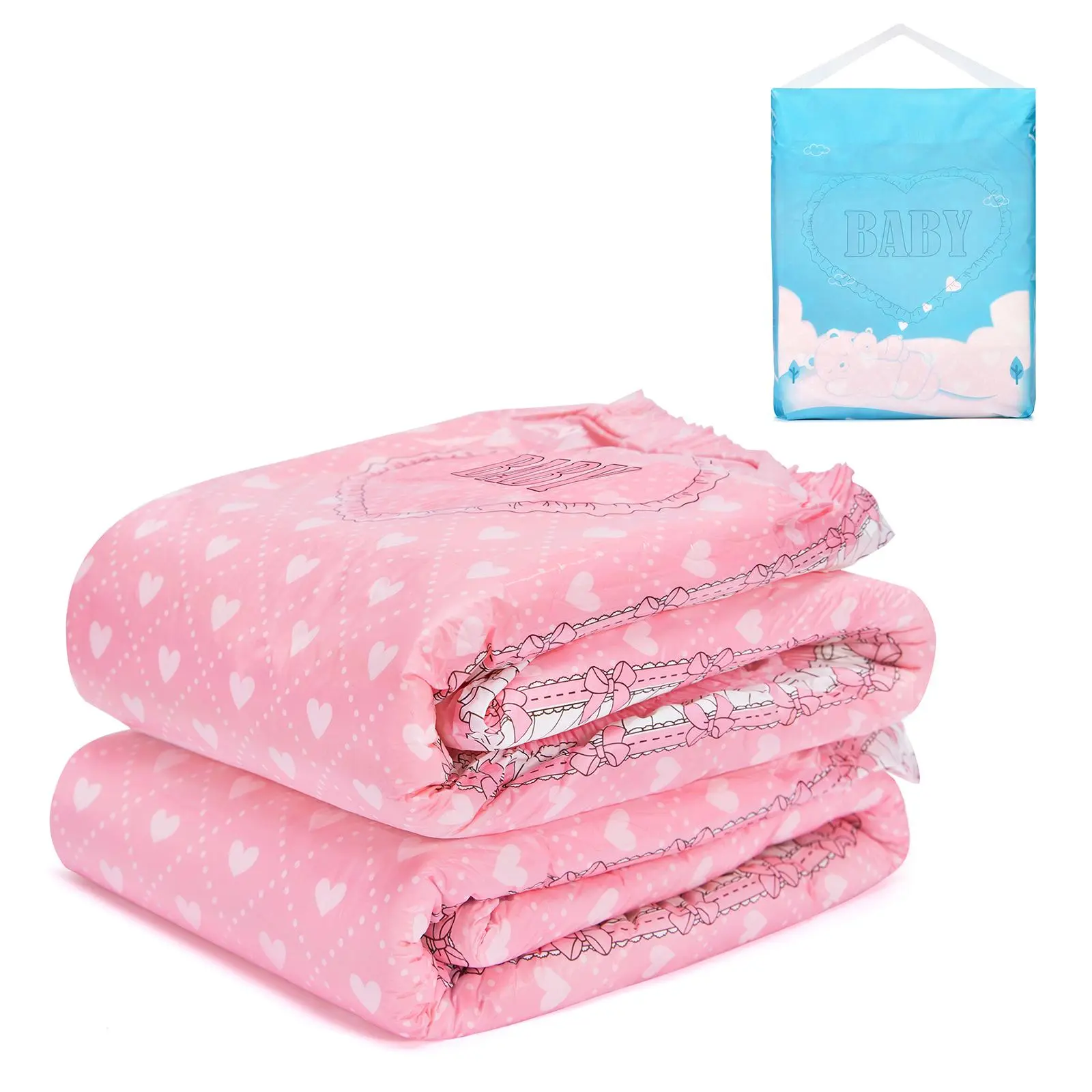 Littleforbig Women's Adult Diapers with Tabs - 2-Piece Blush Pink Baby Soft Print, Ultra-Soft Inner Padding, Quick Absorbency, Incontinence Pads for Incontinence Care Needs