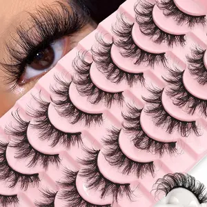 10 Pairs Natural Mink False Eyelashes, Stem Durable Soft Fluffy Reusable Comfortable Beginner Friendly Strip Lashes