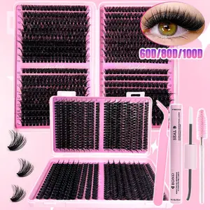 Ultra Soft D Curl Cluster Lashes Set, 60D/80D/100D Mixed Density 10-18mm, 648PCS Individual Lashes, Reusable High-Quality Eyelash Clusters, With Gentle Lash Glue & Professional Lash Tools, Easy DIY At Home, Fluffy Wispy Long Lasting Comfortable Lashes