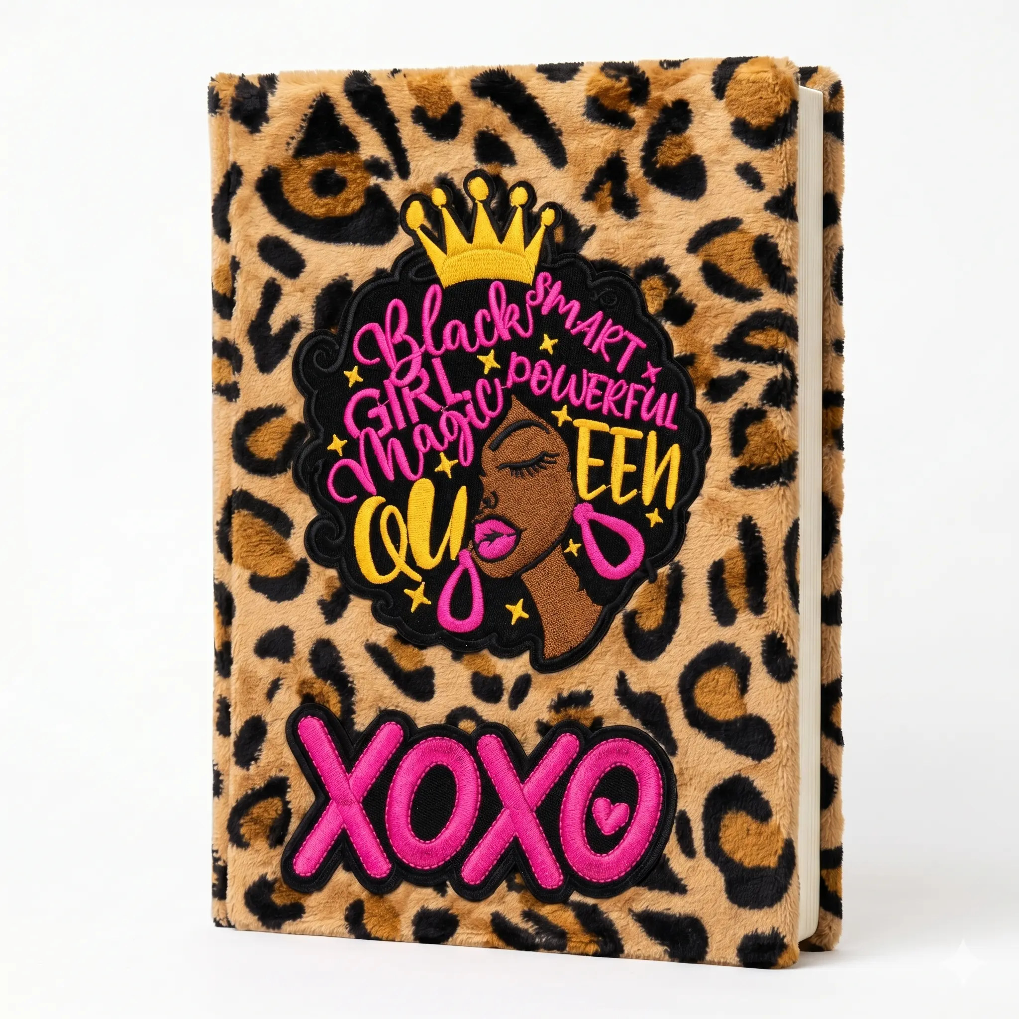 Luxury Plush Journal for Women, Leopard Print Notebook Gift for Teen Girls, Soft Fuzzy Diary with Inspirational Black Girl Magic Cover, Cute Writing Notebook for School, Office, Self Care & Daily Notes