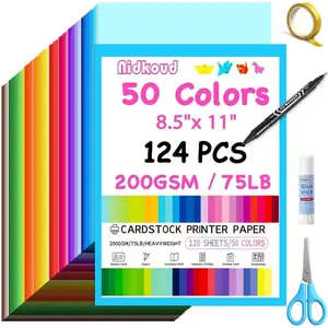 124 PCS Colored Cardstock 8.5" x 11", 50 Assorted Colors Construction Paper Bulk for Crafts, Thick Card Stock Colorful Printer Paper for Scrapbooking, Card Making, Kids School Supplies(200GSM)