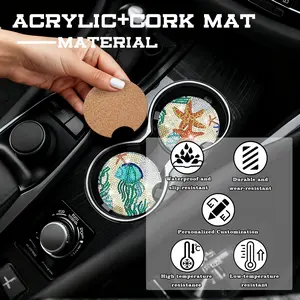 Car Cup Mats Set of 2, Starfish & Jellyfish Design, Diamond Painting Kit, Car Interior Accessories, Office Tea Mat, DIY Craft Gift
