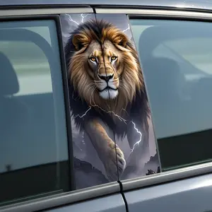 Male Lion Vinyl Car B-pillar Sticker 50cm x 25cm UV Printed 3D Effect Waterproof PVC Decal for Most Cars Easy Removal No Glue Personalized Creative Car Door Trim Sticker