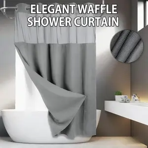 Grey No Hook Shower Curtain with Snap in Liner -grey Wagonfly Double Layer Shower Curtain -Fabric Waterproof Inner Liner, White Cloth Shower Curtains Washable,72 x75 Inch showercut
