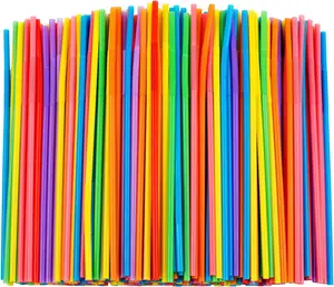 100 count Colorful Flexible Plastic Straws, Disposable Bendy Straws, 10.2" Long and 0.23'' Diameter,