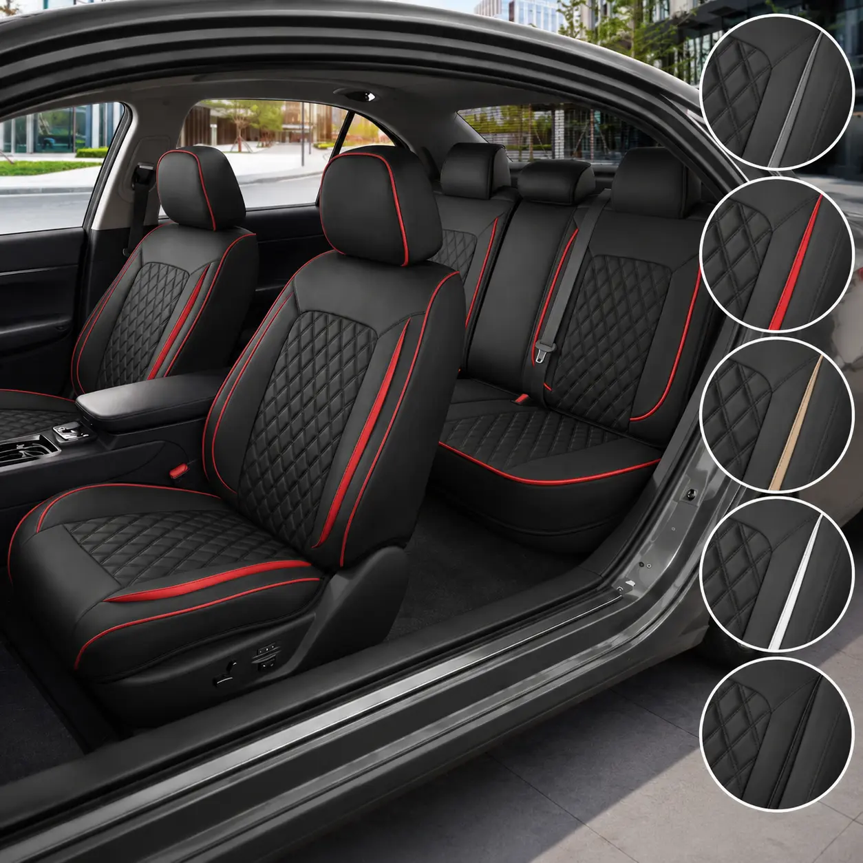 MotorBox TrimLine Reserve Series Leather Seat Covers for Cars & SUVs - Diamond-Stitched, Waterproof, Airbag-Safe Universal Fit