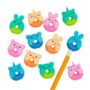 1" Donut Animal Rubber Eraser Pencil Toppers - 24 Pc.