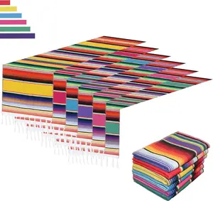 6 Pack Mexican Table Runners 14 x 84 Rainbow Colors Large Boho Mexican Theme Party Decoration for Cinco de Mayo Fiesta Party 6 Serape Table Runner (14 x 84)
