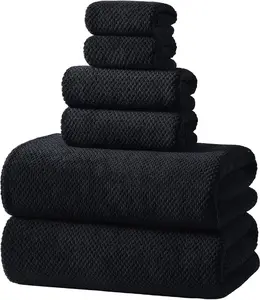REDKISS Black Towel Set: A 6-piece set of premium, soft bath towels. This ultra-absorbent, luxurious 6-piece set includes 2 bath towels, 2 hand towels, and 2 face towels, perfect for everyday use in bathrooms, gyms, hotels, and spas.
