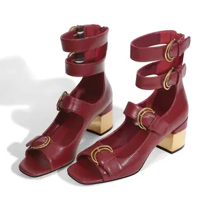 Womens Heeled Sandals Chunky Block Heels Open Toe Strappy Comfortable Ankle Strap Gold Low Heel Dress Shoes for Women