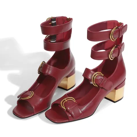 Women's Elegant Gold Low Heel Sandals - Chunky Low Block Heel, Open Toe, Strappy Ankle Strap, Rubber Sole, Easy All Day Comfort, All Seasons Casual Trendy Footwear