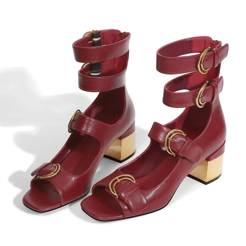 Women's Elegant Gold Low Heel Sandals - Chunky Low Block Heel, Open Toe, Strappy Ankle Strap, Rubber Sole, Easy All Day Comfort, All Seasons Casual Trendy Footwear