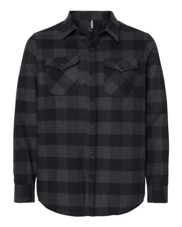 Women's Fitted Flannel Blouse, Casual Plaid Cotton Blend Long Sleeve Button-Down with Roll-Up Sleeves and Flap Pockets, Basic, Independent Trading Co., M