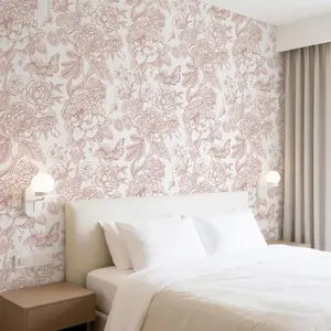 Pink and White Floral Peel and Stick Wallpaper – Removable Boho Peony Contact Paper, Self Adhesive Vinyl Roll for Bedroom, Bathroom, 17.3''×78.7''