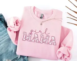 Floral Girl Mom Sweatshirt, Toile Mama of Girls Pullover, New Mom Outfit, Mother’s Day Gift, Baby Announcement Momma Clothing - HARSIN