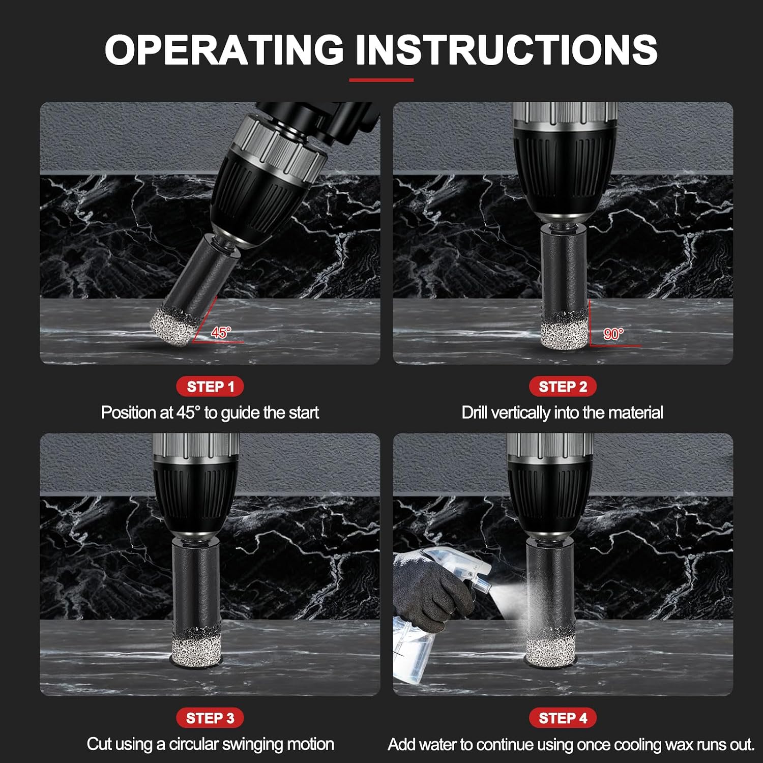 VAYWET 6 Pcs Diamond Drill Bits Set, 1/4 5/6 3/8 1/2 Inch Brazed Diamond Drill Bit | Drill Bits for Precision Drilling in Tile Ceramic Glass Granite Marble Masonry