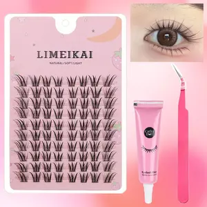 10 Rows of Thick Slant Flying Segmented False Eyelash Glue Set+Eyelash Glue+Special Eyelash Clip, Suitable for Beginners, DIY eyelash extension kit, DIY Lash Cluster