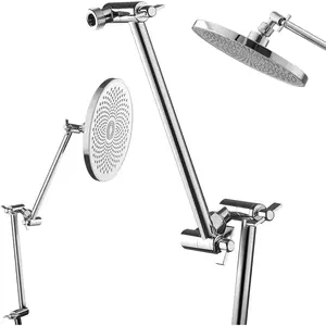 VEVOR Shower Head Extension Arm, 16 inches, Brass Shower Arm Extender with Flexible Adjustable Angle Height, Chrome Finish, G1/2 Universal Thread Connector Compatible, for Rain & Handheld Showerhead