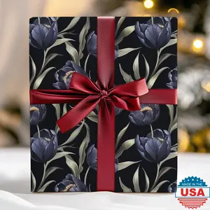 Dark Gothic Wrapping Paper 28x39" Roll Black Tulip Gift Wrap Birthday Holiday Christmas Wrapping Paper Goth Gift Victorian Floral Print