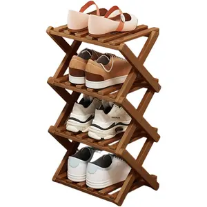 Wood Shoe Rack Foldable Shoe Organizer Shoe Storage for Small Spaces Free Standing Shelf for Entryway, Bedroom, Garage (4 Tiers,Tawny)