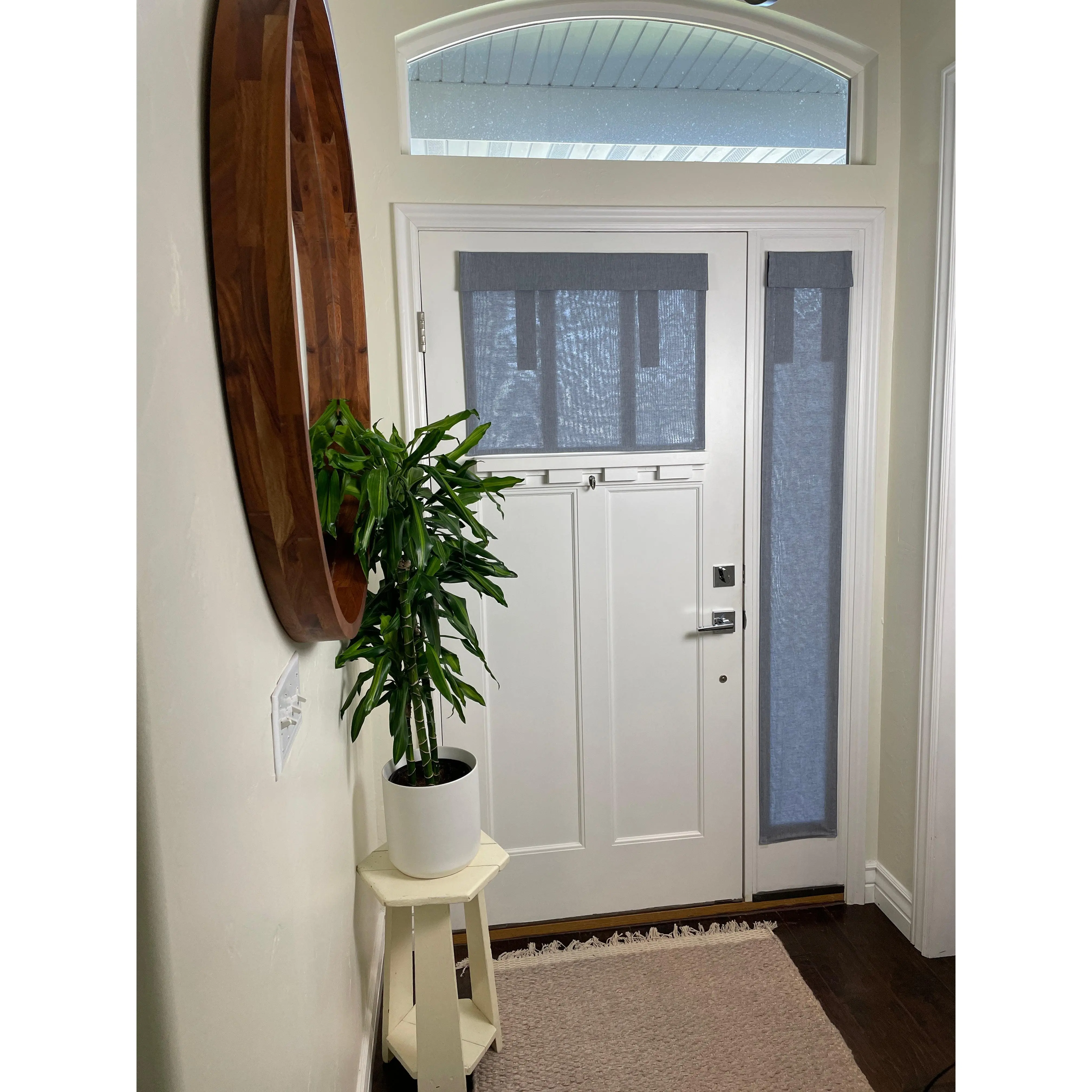 Blue Chambray Small Front Door or Sidelight Curtains - 1 panel