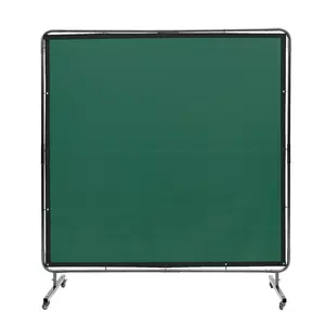 6x6 Feet Welding Screen With Frame, Flame-Resistant Vinyl Curtain For Welding, Protective Mobile Shield On Four Swivel Wheels (Two Lockable), Movable And Professional For Workshop And Industrial Use, Green