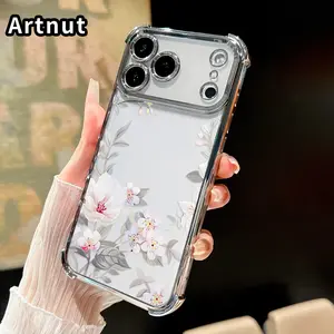Four-Corner Airbag Phone Case Compatible with iPhone 17 16 Pro Max 15 Plus 14 13 12 11 E Air Beautiful Flowers Pattern Full Coverage Protective Shockproof Casing
