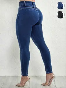 Women's Butt Lifting Jeans Dark Wash, High Waist High Elastic Tummy Control Skinny Long Pants, Fashion Elegant Casual Trousers Suitable For Date, Commuting, Shopping, Womenswear