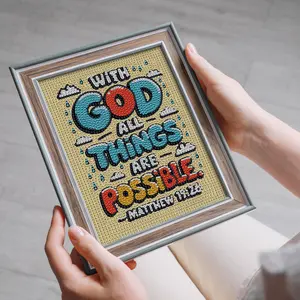 With God All Things Are Possible, Bible Verse, Home Decor, Diamond Painting Kit, Inspirational Religious, Wall Decor, DIY Diamond Art, Diamond Art Frame, Handmade Craft, Best Gift, Birthday Gift, Wall Art for Home Living Room Bedroom