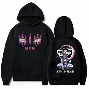 Japanese Anime Demon Slayer Akaza Merch Unisex Oversized Soft Cotton Pullover Hoodie - Manga Graphic Print Fall Winter Casual Streetwear