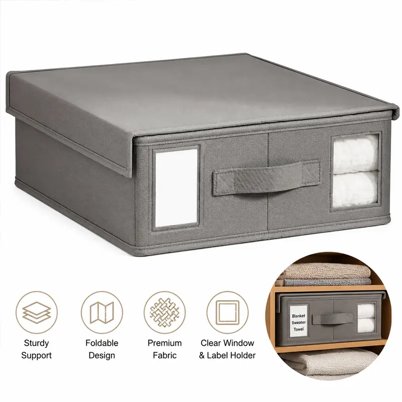 Foldable Linen Storage Bins with Zipper Closure, Clear Window & Reinforced Handles, Sheet Organizer for Queen & King Bedding, Housewarming & Home Organization Gift for Women, Moms, Sistersrs