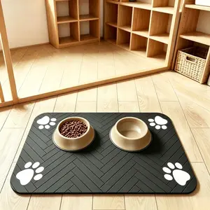Quick Drying Absorbent Pet Feeding Mat for Dogs and Cats, Non-Slip Rubber Bottom, Dark Polyester Surface for Indoor Use.Size:30*50cm/12*20in