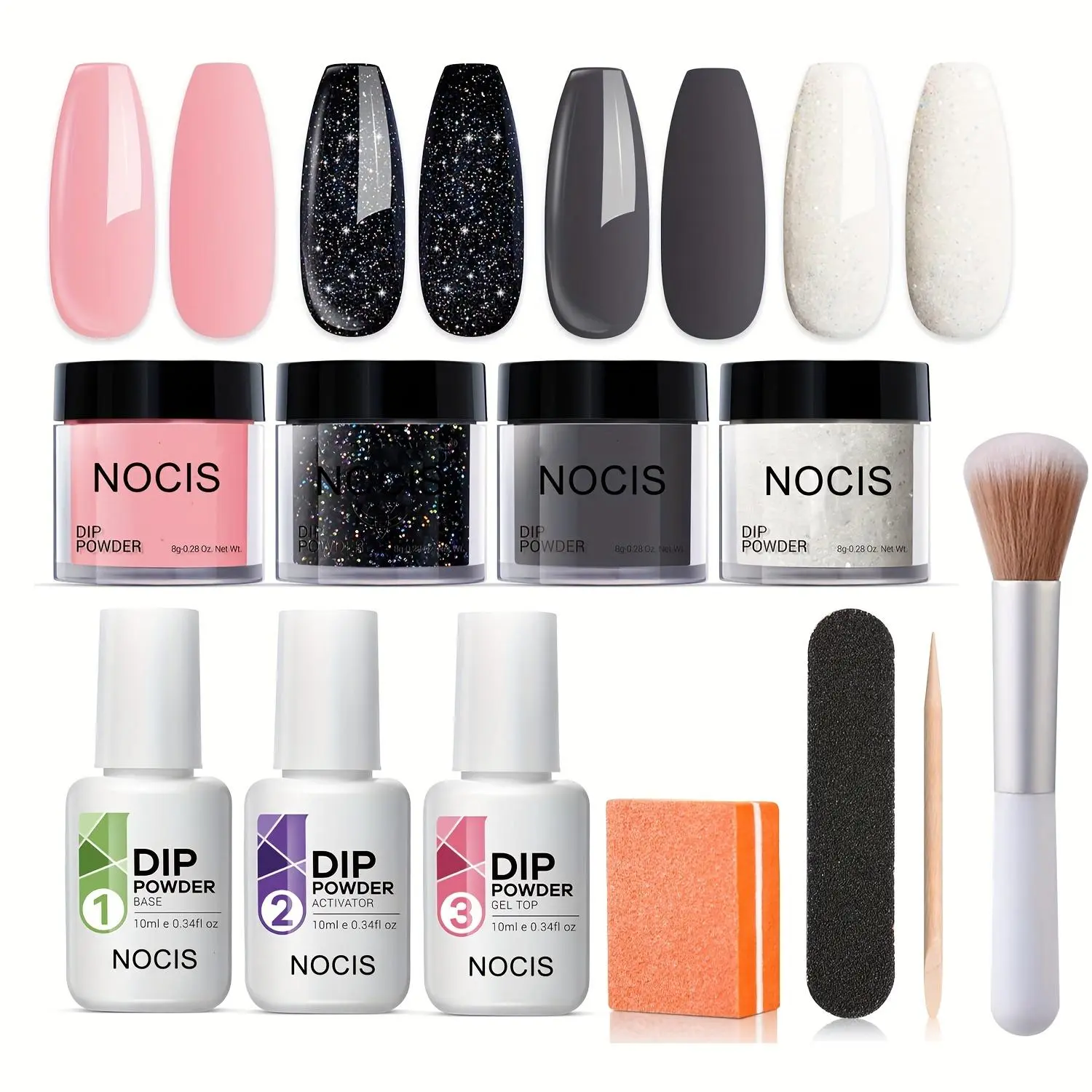 Professional Nail Art Manicure Dip Powder Set, 1 Set Long-lasting Dip Powder & Functional Gel, Elegant Nail Art & Nail Polish Kit for Women & Girls, Base Coat Nails