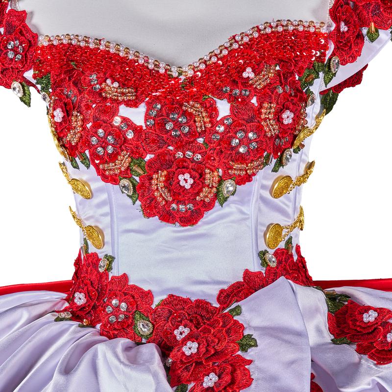 Charro Red – White & Red Mexican-Inspired Embroidered Ball Gown