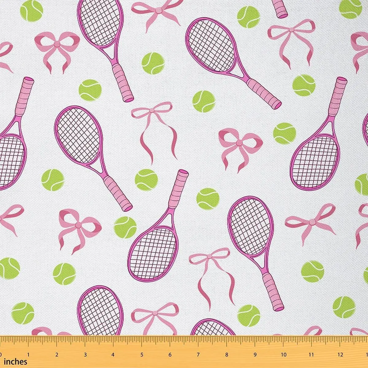 Watercolor Tennis Sport Fabric,Cute Sport Theme Soft Flannel Polyester No Stretch Fabrics,Tennis Ball Game Sewing Craft,Princess Style Sewing Supplies
