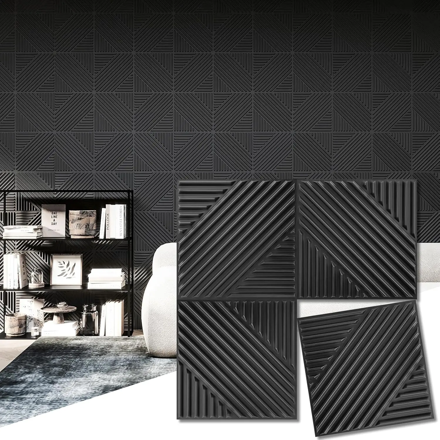 33-Pack  Wall Panels for Interior Wall Decor, Textured Accent Wall Paneling for Living Room, Bedroom, TV Wall Background, 12"x12" Black