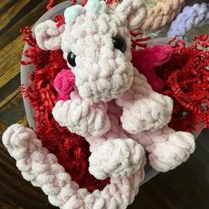 Crochet Dragon Plushie - light pink with bright pink wings, Soft Plush Material, Cute Design, Approximately 8 Inches Tall, Perfect for Cuddling and gifting