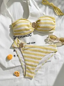 Women's Two-Piece Swimsuit Set, Special Fabric Design, Detachable Shoulder Straps, Ideal for Beach & Poolwear, Comfortable Fit, Swimsuit Style Bikini