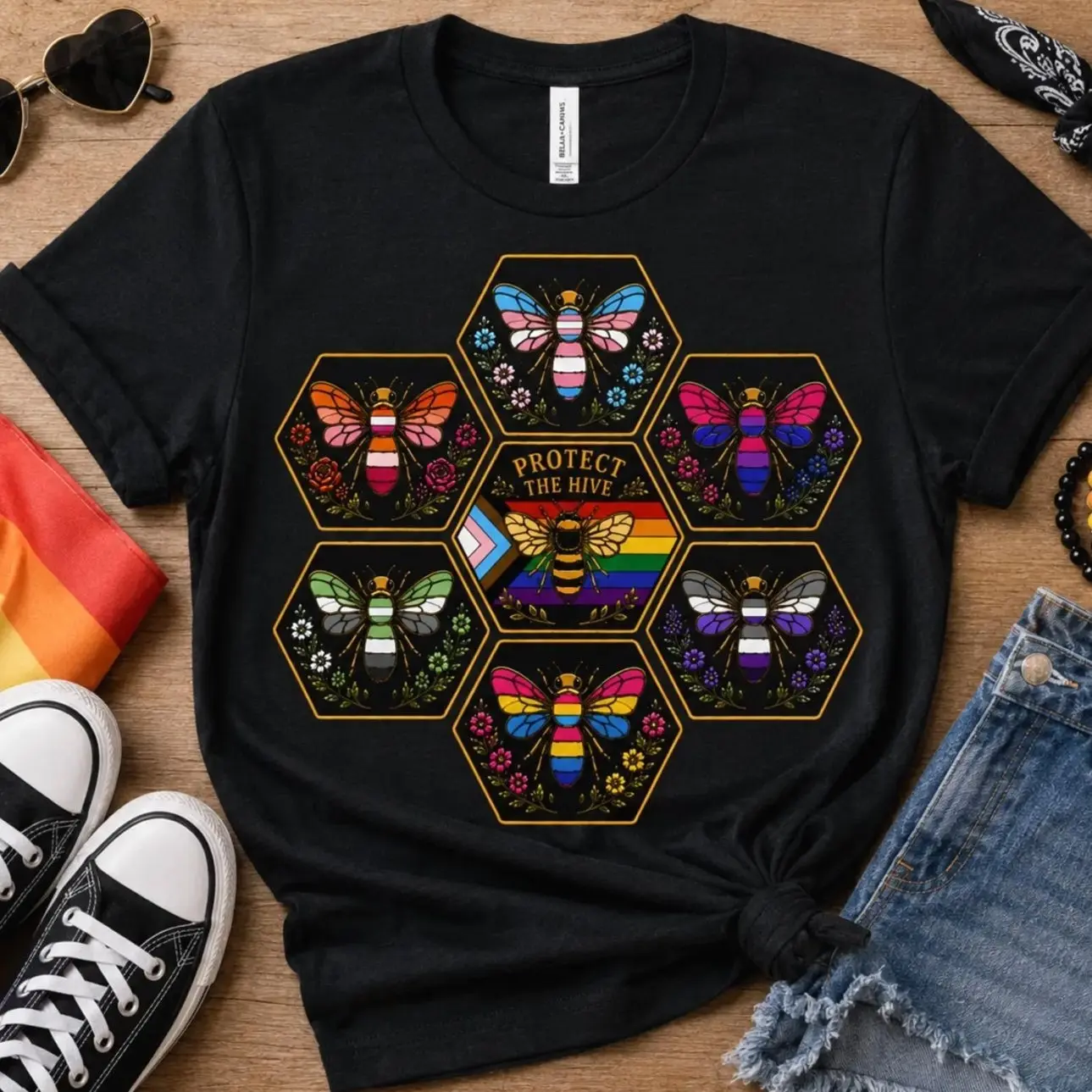 Protect the Hive Pride Shirt, LGBTQ Bee T Shirt, Queer Community Tee, Nature Inspired Pride Apparel, Pride Gift S